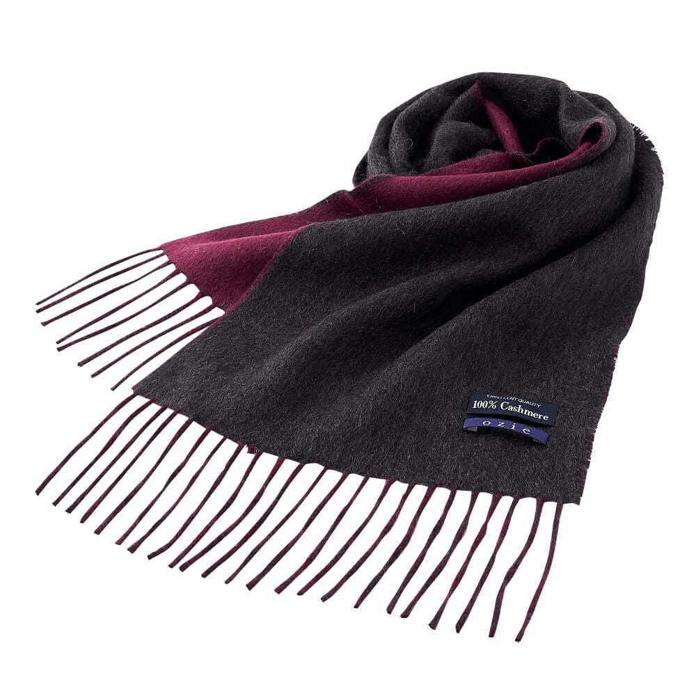 マフラー】カシミヤ100%・リバーシブル・無地・チャコールグレーx