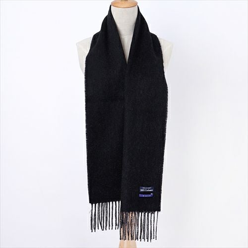マフラー】カシミヤ100%・リバーシブル・無地・ブラックxグレー
