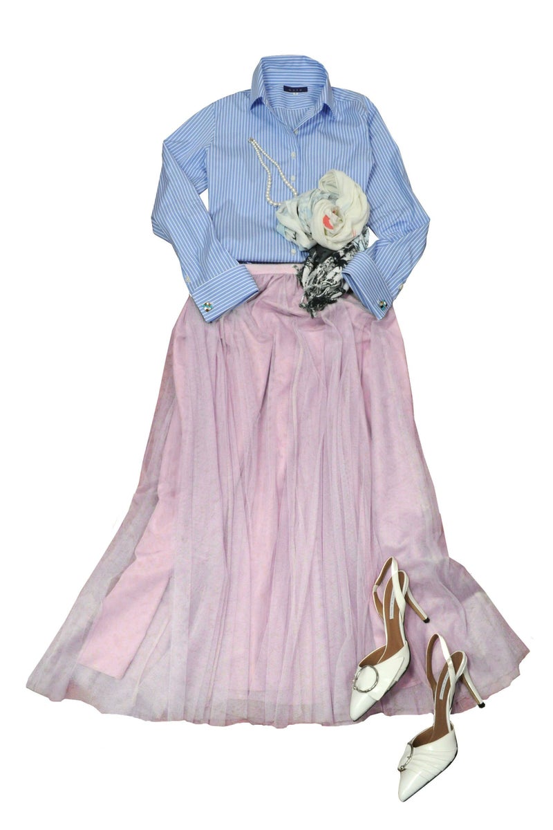 レディースシャツ ブラウス 6066-J06-1-SAX-コーディネート1