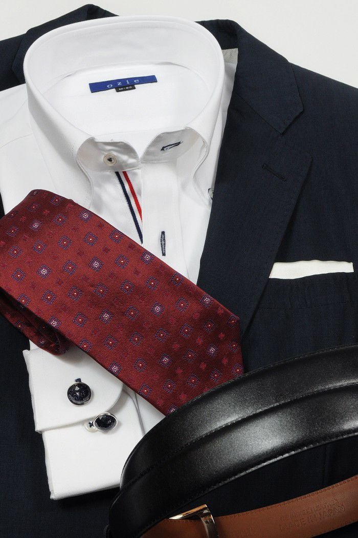 ネクタイ NI-361-WINERED-コーディネート1