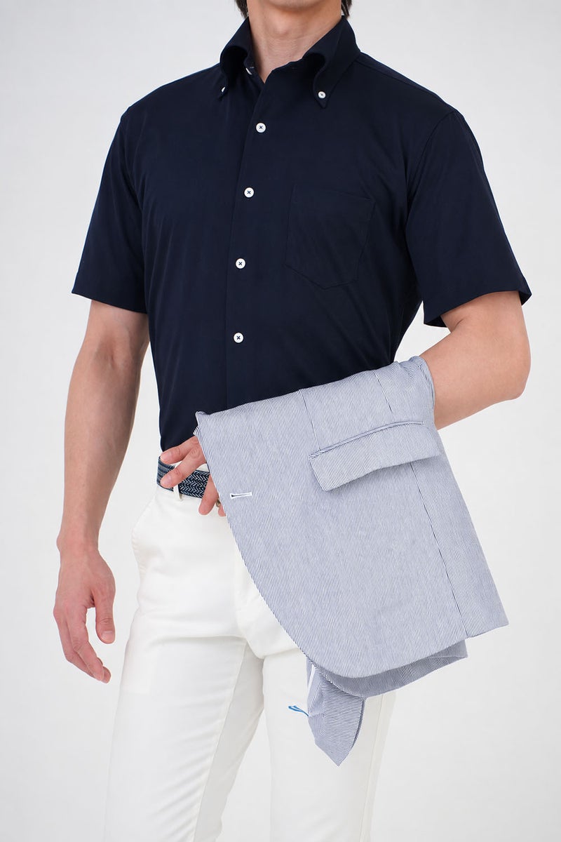 ワイシャツ・ニットシャツ・半袖 8054SS-B04A-NAVY-コーディネートイメージ1