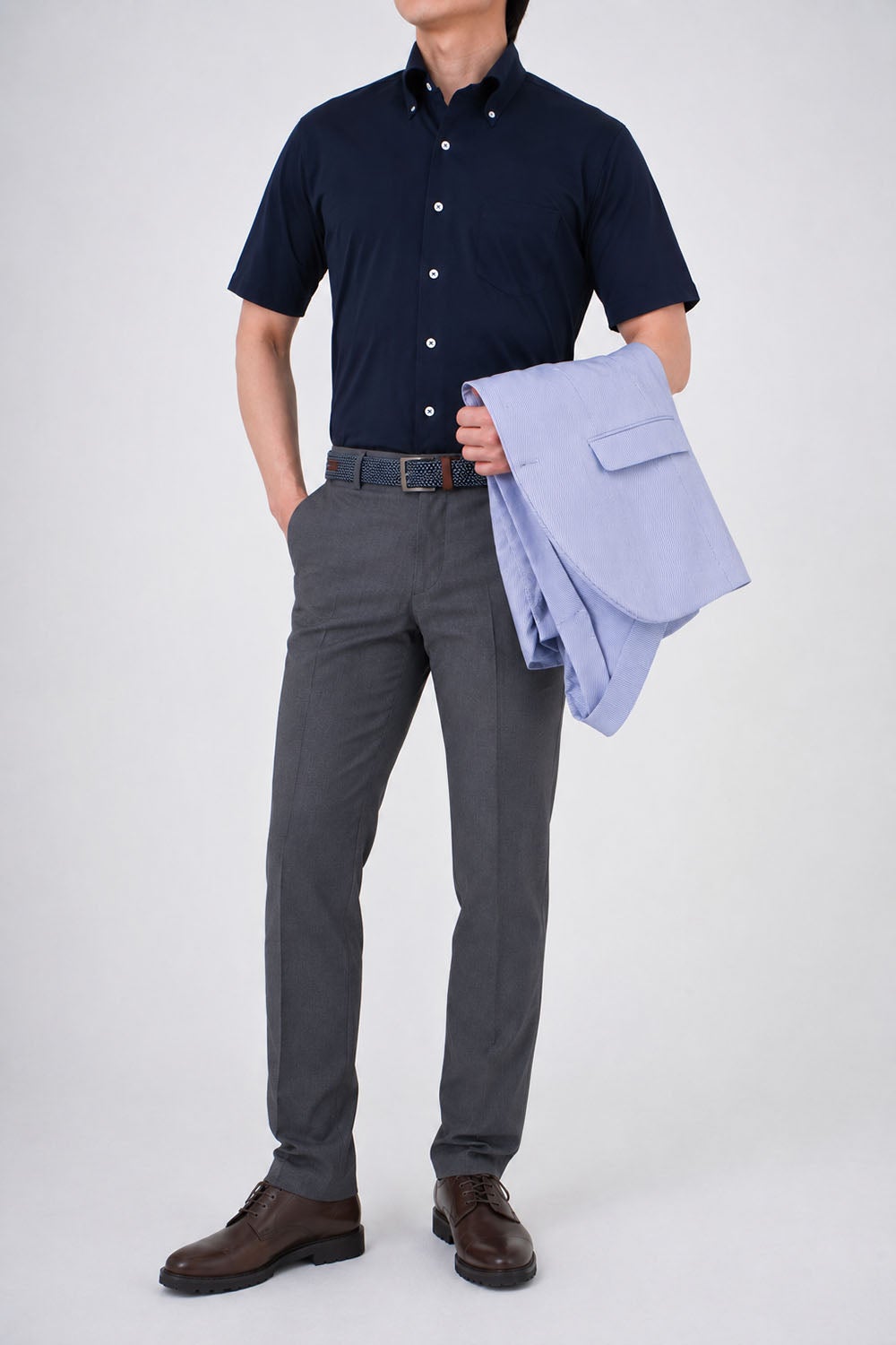 ワイシャツ・ニットシャツ・半袖 8054SS-B04A-NAVY-コーディネートイメージ2