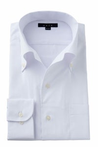 【メンズ・ドレスシャツ・ワイシャツ】ナチュラルフィット・クールマックス・オールシーズン・ドライ・形態安定・イタリアンカラー・ボタンダウン・第一ボタンあり